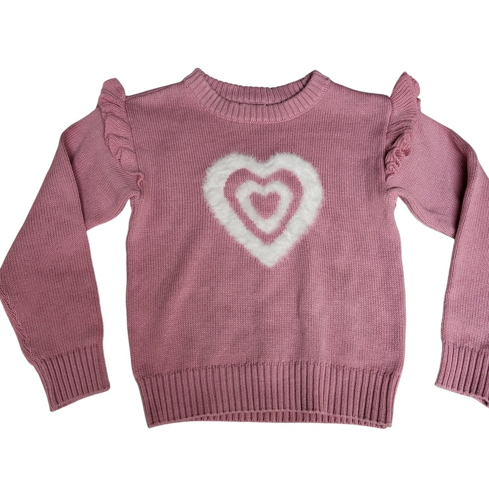 Epic Threads Girls 4T Pink Ruffle Sleeve Heart‎ Sweater NWT Valentine's